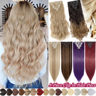Clip 100% Real Natural en Extensiones de Cabello Falso Cabeza Completa 8 Piezas Largo como Humano Foto 1 de 4