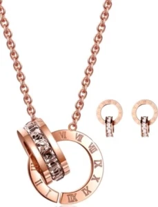 Juego de 3 collar con colgante + pendientes oro rosa incl. caja de regalos NUEVO  - Imagen 1 de 2