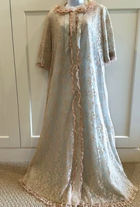 Vintage Odette Barsa Best & Co Fifth Ave Blue Nude Lace Overlay Robe 42" Bust - Picture 1 of 13