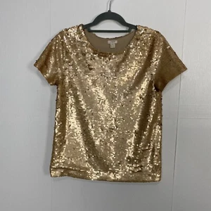 J Crew Women's Gold Full Sequin Short Sleeve Top/Blouse Size XS. - Picture 1 of 9