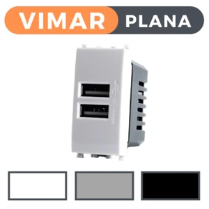 Presa USB Doppia 2A VIMAR PLANA Compatibile Bianco Nero o Grigio - Foto 1 di 3