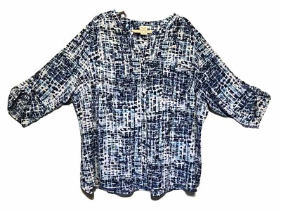 Faded Glory Pullover Top Women's 3/4 Sleeve Tunic Blue White Geometric 4X NWTArm - Image 1 of 4
