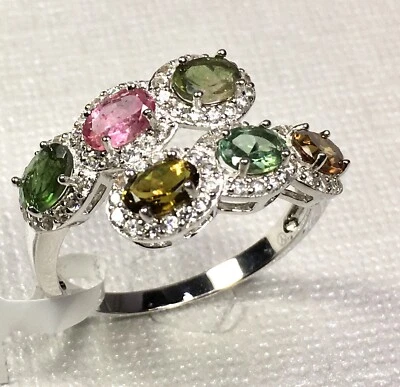 Nuevo con etiquetas Anillo de derivación multiturmalina y circonitas rodio O/plata esterlina considerable Foto 1 de 4