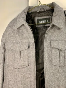 Guess Men's Gray Wool-Blend Bomber Jacket Quilted Lining  - Picture 1 of 12