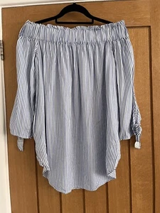 H & M Blue Stripe Off The Shoulder Top - Picture 1 of 4