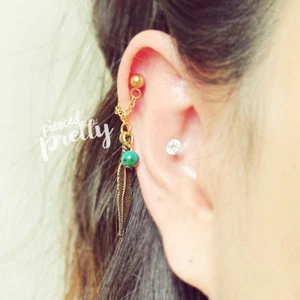 Handmade 20g 16g Feather helix chain earring Conch hoop earring, Lapis bead, 1pc - Picture 1 of 8