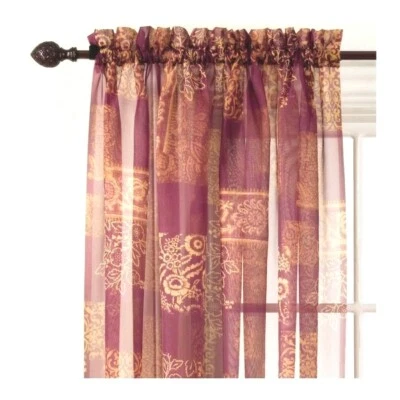 STYLE SELECTIONS Curtain Drape Elena SHEER 59 x 84"L Purple Gold Wine  0115146 - Image 1 of 4