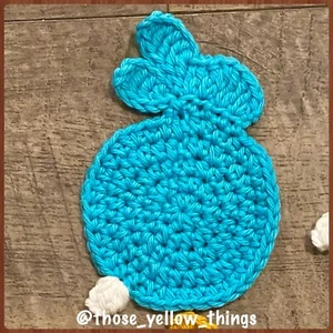 BLUE Set of 2 Easter Sprint Bunny Rabbit Coasters Decoration Handmade Crochet - Picture 1 of 2