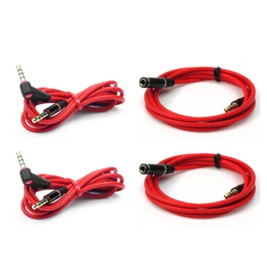 2X 4FT 3.5MM AUX EXTENSION AUDIO STEREO CABLE RED NOKIA LUMIA 1020 920 HTC ONE - Picture 1 of 1