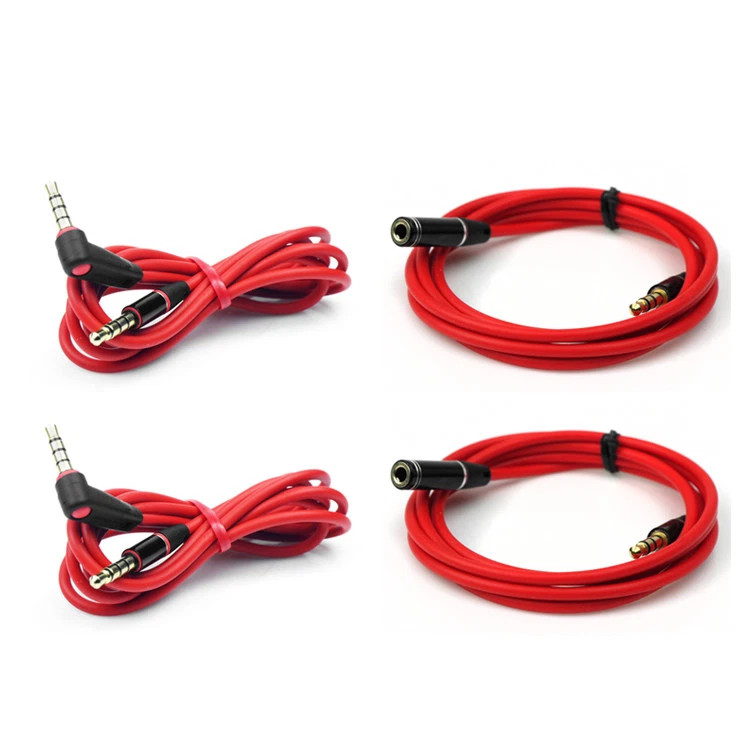 2X 4FT 3.5MM AUX EXTENSION AUDIO STEREO CABLE RED NOKIA LUMIA 1020 920 HTC ONE - Image 1 of 1