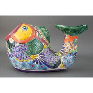 Talavera Pottery Mexican Folk Art Colorful Fish Pot Planter 17"x10"x10" - Picture 1 of 9