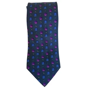 Corbata Hermes Auténtica Vintage Seda Estampado Geométrico Azul Púrpura - Imagen 1 de 4