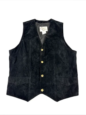 Chaleco vaquero Cripple Creek negro de gamuza para hombre pequeño de cuero de jabalí a presión Foto 1 de 4