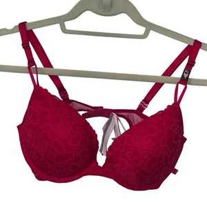 Victorias Secret Bra 36C Demi Push Up Red Lace Floral Underwire NEW - Picture 1 of 9