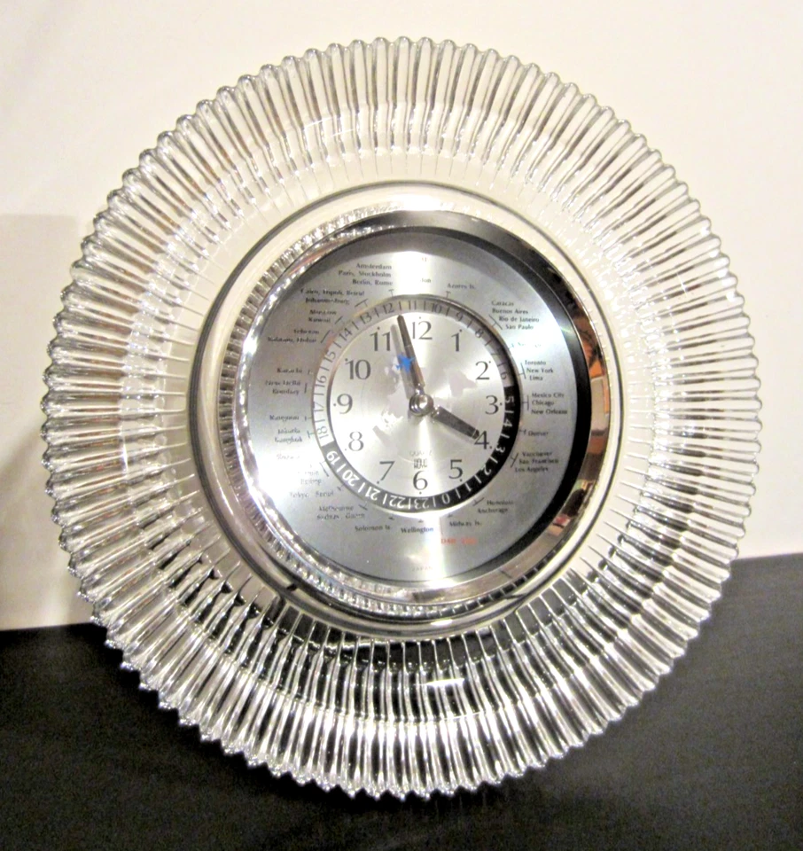 Vtg Crystal Mantle Desk Clock International Time HOYA Japan Airplane Second Hand - Image 1 of 4