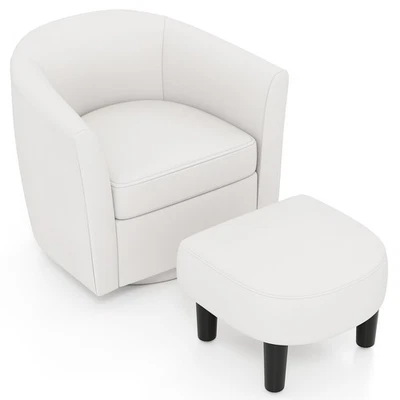 COSTWAY Swivel Barrel Chair with Ottoman Footrest Curved Backrest & Armrests Living Room