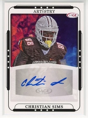 2023 SAGE Artistry #ART-CS2 Christian Sims #ART-CS2 Auto Bowling Green Falcons - Image 1 of 2