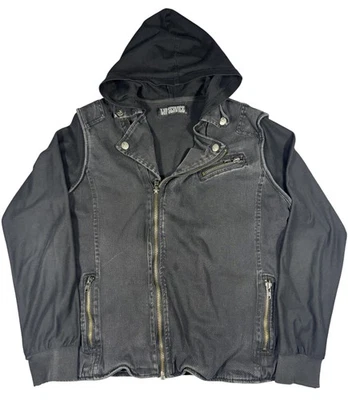 Lip Service 夹克男式中号黑色牛仔帽衫摩托拉链骑手朋克哥特 — 第 1/4 张图片