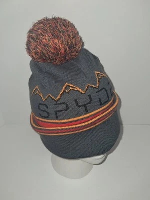 Chapéu Spyder malha cinza vermelho preto listrado forrado de lã gorro pom - Imagem 1 de 4