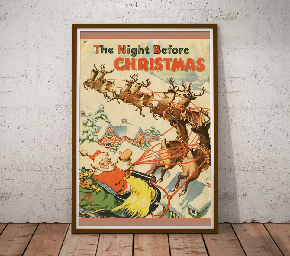 1941 Night Before Christmas Poster | Vintage Santa Claus Wall Art