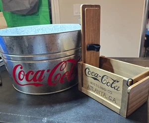 PRE-OWNED Lot Of Two Coca Cola COLLECTABLES. ICE BUCKET AND DECORITIVE WOOD CART - Picture 1 of 6