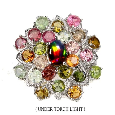 Anillo de plata de ley 925 ovalado ópalo negro 7x5 mm turmalina piedras preciosas joyería talla 7. Foto 1 de 4