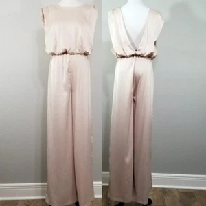 New Nasty Gal Champagne Satin Sleeveless Wide Leg Jumpsuit 4 Women Party Evening - Picture 1 of 10