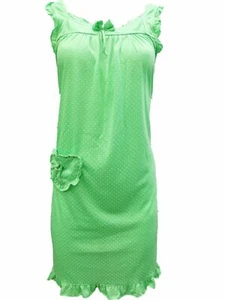 Womens Bright Green Micro Polka Dot Nightgown Knit Tank Top Sleep Shirt Small - Picture 1 of 3