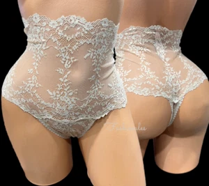 Victorias Secret Mesh Lace High Waist Thong Panty Small Light Gray New - Picture 1 of 2