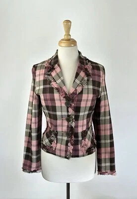 Chaqueta Blazer Rosa a Cuadros Botón Y2K Grunge Preppy Academia Escuela Talla M Foto 1 de 4