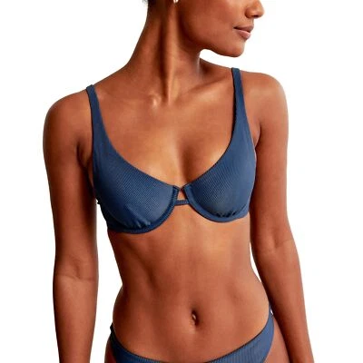 Top de biquíni Abercrombie & Fitch alto ápice com aro azul marinho com nervuras tamanho XXS novo com etiquetas - Imagem 1 de 4
