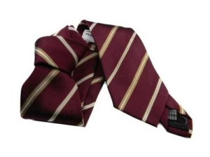 Krawatte Gestreift Regimental Bordeaux Aus Seide Klassisch Einreiher Beige Italy - Picture 1 of 8