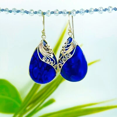 Blue Abalone Paua Shell Handmade 925 Sterling Silver Earring NEW DESIGN! - Image 1 of 4