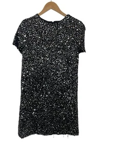 Talulah Womens Shift Sequin Dress Short Sleeve Black Silver Size Medium - Picture 1 of 8