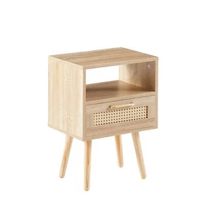 2025/15.75" Rattan End Table Drawer Solid Wood Legs Modern Nightstand Side Table - Picture 1 of 16