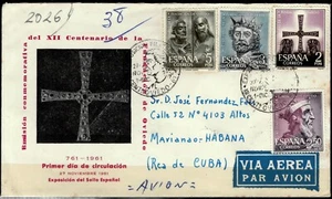 Spain 1961 Registered traveled First day cover to Havana - Picture 1 of 2