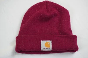 Vintage Carhartt Y2K Acrylic Burgundy Cuffed Beanie/Cap Logo Made In USA Knit - Picture 1 of 3