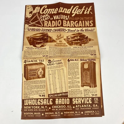1930's Wholesale Radio Service Brochure Advertising Full Page Vintage - Image 1 of 4