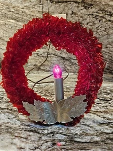 Vintage Christmas Cellophane Wreath 1950-1960s w Electric Candle Red - Picture 1 of 2