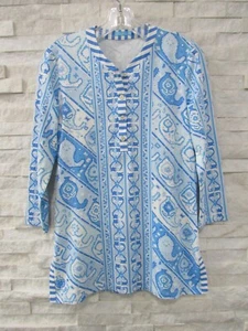 NUEVO J. McLaughlin Camisa Túnica Top Azul Claro Paisley Rayas Catalina Tela S - Imagen 1 de 5