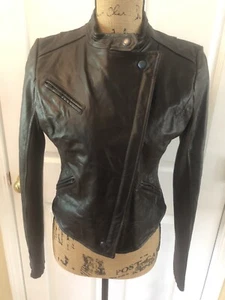 Daniel Hechter Paris 100%  Dark Brown Leather Biker Jacket Women's Size Small - Picture 1 of 9