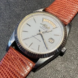 Mido President Datodate Watch Ocean Star Day Date Swiss Quartz Lizard Strap - Picture 1 of 11