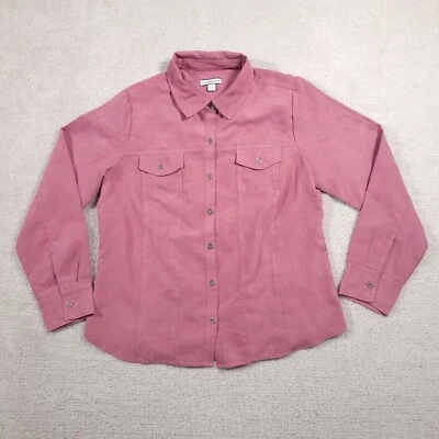 Croft & Barrow Faux Suede Button Up Shirt Jacket Womens Medium Pink Lined - Image 1 of 4
