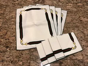 Vintage GUCCI GG Horsebit Pattern Green Red White Set of 4 Placemats and Napkins - Picture 1 of 7