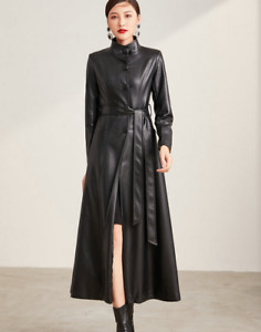 Genuine Lambskin Leather Handmade Stylish Casual Formal Women Long Trench Coat
