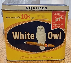 Vintage Gufo Bianco Scudieri 10 Centesimi Sigaro Latta Misto con Avana Vuoto - Foto 1 di 6