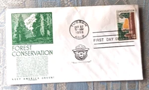 SMOKEY THE BEAR FOREST CONSERVATION 1958 GREEN ANDERSON CACHET FDC UNADDR - Picture 1 of 1
