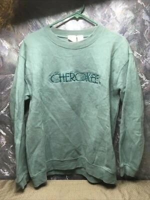 Sudadera De Colección Cherokee Talla Mediana Azul Verde Deletreada Bordada Años 90#c7 Foto 1 de 4