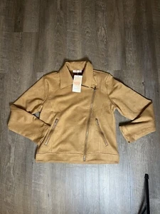 KIRUNDO Women's Super Soft Faux Suede Camel Trendy Moto Jacket SZ Small NEW - Picture 1 of 14