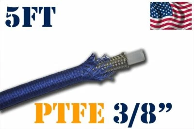 3/8" 10MM NYLON STAINLESS STEEL BRAIDED PTFE  E85 FUEL HOSE BLUE 5FT - Image 1 of 2
